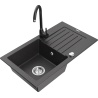Mexen Pablo granite sink 1-bowl with drainer and Telma kitchen tap, speckled black - 6510-76-670200-70