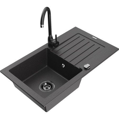 Mexen Pablo fregadero de granito de 1 seno con escurridor y grifo de cocina Telma, negro moteado - 6510-76-670200-70-B