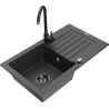 Mexen Pablo évier en granit 1 bac avec égouttoir et mitigeur de cuisine Telma, noir moucheté - 6510-76-670200-70-B