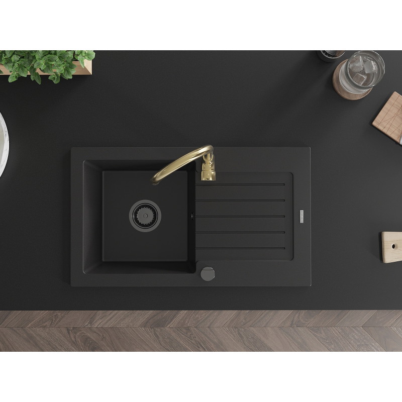 Mexen Pablo fregadero de granito de 1 seno con escurridor y grifo de cocina Telma, negro - 6510-77-670200-50-B