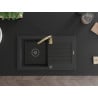 Mexen Pablo granieten gootsteen 1-komors met afdruipplaat en keukenmengkraan Telma, zwart - 6510-77-670200-50-B