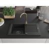 Mexen Pablo fregadero de granito de 1 cubeta con escurridor y grifo de cocina Telma, negro - 6510-77-670200-50-B