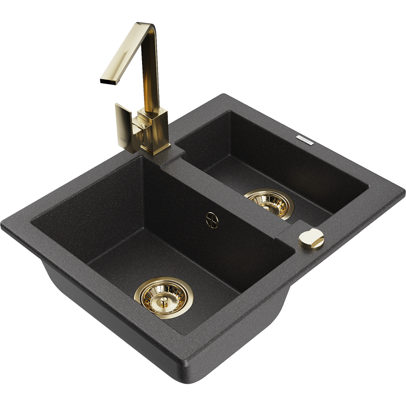 Mexen Carlos granitdiskho 1,5 fack med köksblandare Rita, svart prickig - 6518-76-670300-50