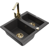 Mexen Carlos granite sink 1.5-bowl with Rita kitchen tap, black speckled - 6518-76-670300-50