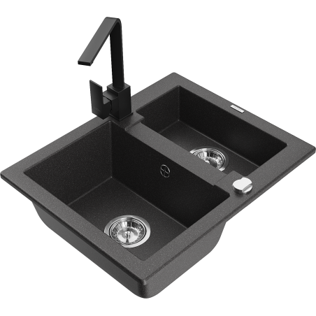 Mexen Carlos Granitspull 1,5-Kompartiment sink mat Kichendusch Rita, schwaarz gesprenkelt - 6518-76-670300-70