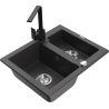 Mexen Carlos granite sink 1.5-bowl with Rita kitchen tap, speckled black - 6518-76-670300-70