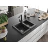 Mexen Carlos granite sink 1.5-bowl with Rita kitchen tap, speckled black - 6518-76-670300-70