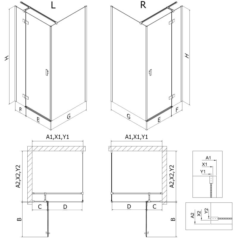 Mexen Mist-H T schuifbare douchecabine links 90 x 70 cm, transparant, geborsteld nikkel - 8A5T-090-070-97-00-L