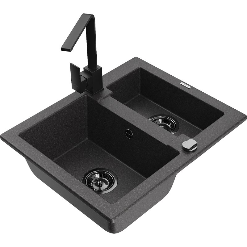 Mexen Carlos lava-loiça em granito 1,5 bacias com torneira de cozinha Rita, preto salpicado - 6518-76-670300-70-B