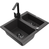Mexen Carlos granite kitchen sink 1.5-bowl with Rita kitchen tap, speckled black - 6518-76-670300-70-B