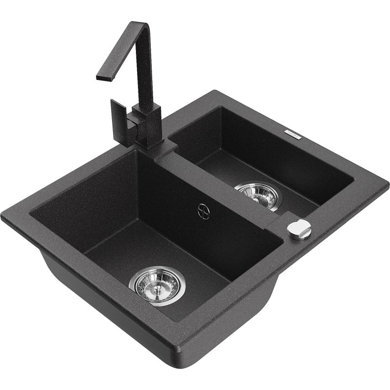 Mexen Carlos graniittinen 1,5-altaallinen tiskiallas keittiöhanalla Rita, musta pilkullinen - 6518-76-670300-76