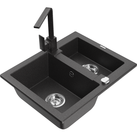 Mexen Carlos granitdiskho 1,5-kammare med köksblandare Rita, svart med stänk - 6518-76-670300-76