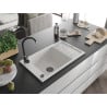 Mexen Elias granite sink 1-bowl with drainer and Telma kitchen tap, white - 6511-20-670200-70