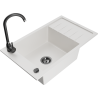 Mexen Elias granite kitchen sink 1-bowl with drainer and Telma kitchen faucet, white - 6511-20-670200-70