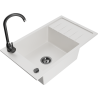 Mexen Elias granite sink 1-bowl with drainer and Telma kitchen tap, white - 6511-20-670200-70