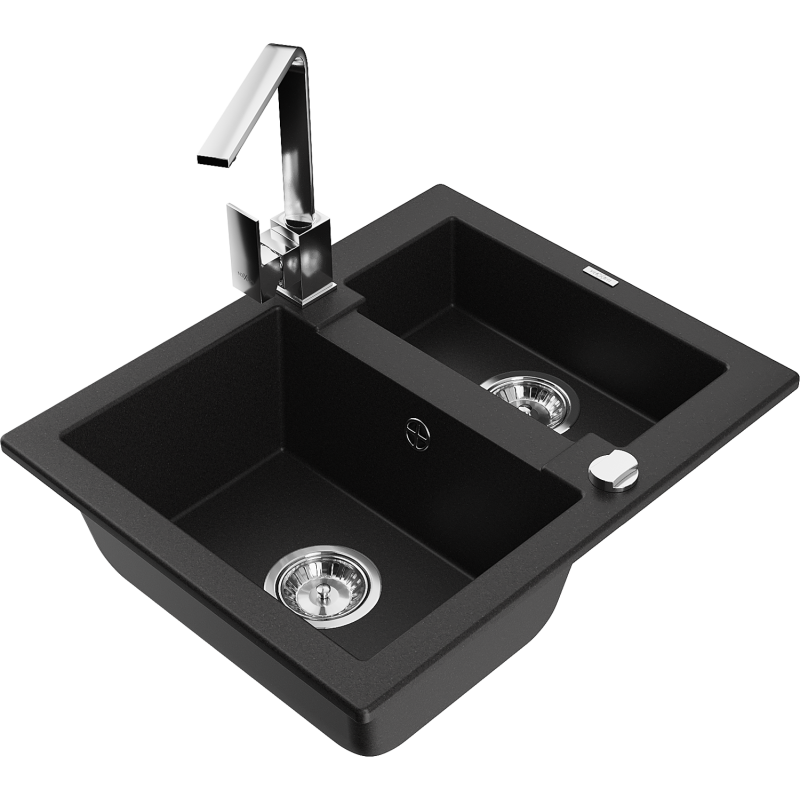 Mexen Carlos granitdiskho med 1,5 fack och köksblandare Rita, svart - 6518-77-670300-00