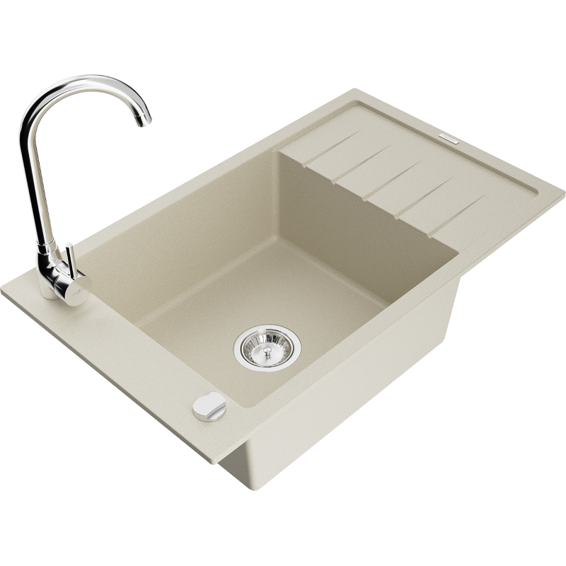 Mexen Elias évier en granit 1 bac avec égouttoir et mélangeur de cuisine Telma, beige - 6511-69-670200-00