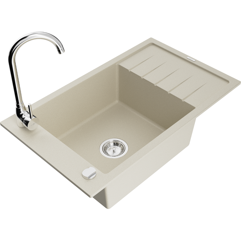 Mexen Elias fregadero de granito de 1 seno con escurridor y grifo de cocina Telma, beige - 6511-69-670200-00