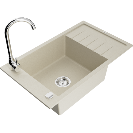 Mexen Elias 1-bowl granite sink with drainer and Telma kitchen tap, beige - 6511-69-670200-00