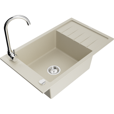 Mexen Elias fregadero de granito de 1 seno con escurridor y grifo de cocina Telma, beige - 6511-69-670200-00