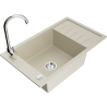 Mexen Elias granieten spoelbak 1-komerig met afdruiprek en Telma keukenkraan, beige - 6511-69-670200-00