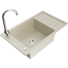 Mexen Elias granite kitchen sink 1-bowl with drainer and Telma kitchen faucet, beige - 6511-69-670200-00