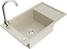 Mexen Elias granite kitchen sink 1-bowl with drainer and Telma kitchen faucet, beige - 6511-69-670200-00