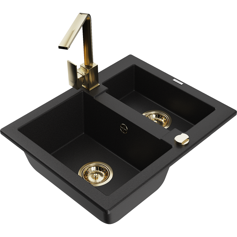 Mexen Carlos granitdiskho med 1,5 fack med köksblandare Rita, svart - 6518-77-670300-50