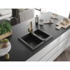 Mexen Carlos Granite Sink 1.5 Bowl with Rita Kitchen Tap, Black - 6518-77-670300-50-B