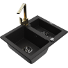 Mexen Carlos Granite Sink 1.5 Bowl with Rita Kitchen Tap, Black - 6518-77-670300-50-B