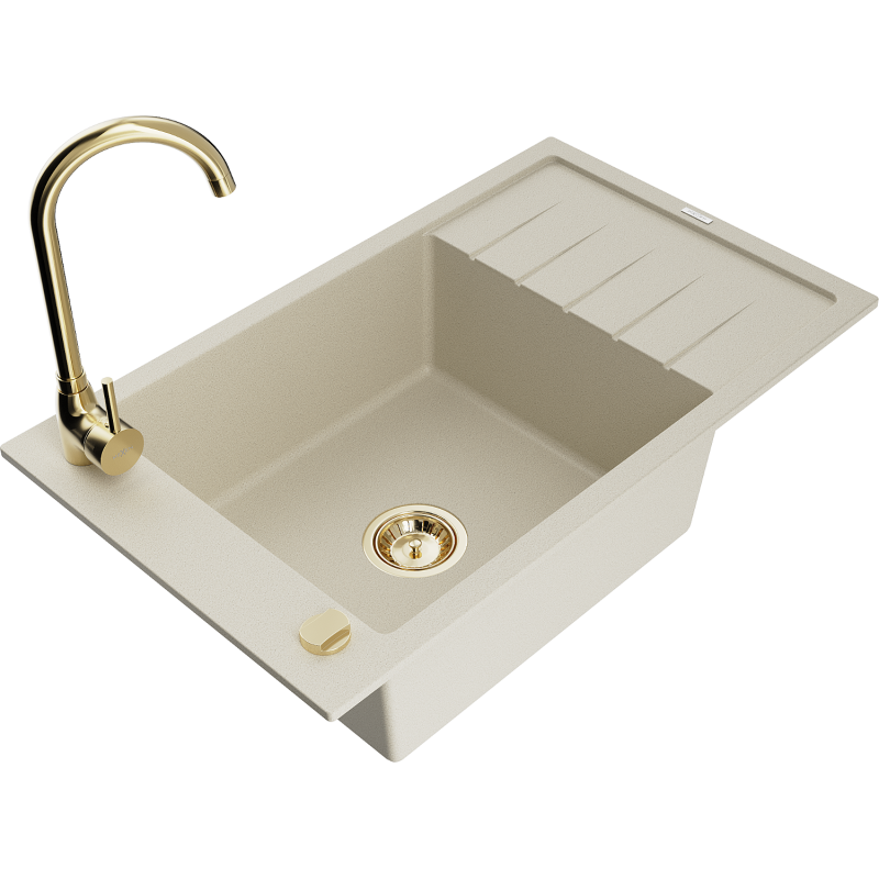 Mexen Elias Granitspüle 1-becken mit Abtropffläche und Küchenarmatur Telma, beige - 6511-69-670200-50