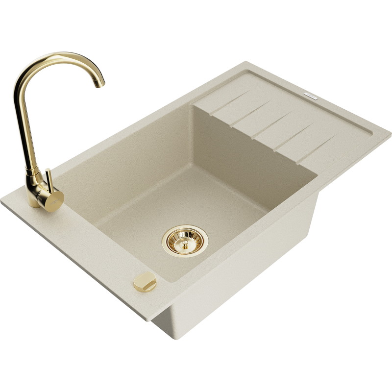 Mexen Elias lavello in granito a 1 vasca con scolapiatti e rubinetto da cucina Telma, beige - 6511-69-670200-50