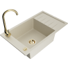 Mexen Elias 1-bowl granite sink with drainer, Telma kitchen tap, beige - 6511-69-670200-50
