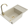Mexen Elias évier en granit 1 cuve avec égouttoir et robinet de cuisine Telma, beige - 6511-69-670200-50