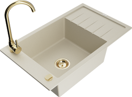 Mexen Elias Granitspüle 1-becken mit Abtropffläche und Küchenarmatur Telma, beige - 6511-69-670200-50