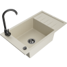 Mexen Elias évier en granit 1 cuve avec égouttoir et robinet de cuisine Telma, beige - 6511-69-670200-70