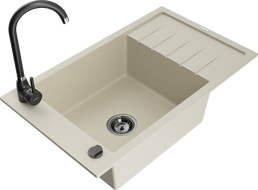 Mexen Elias fregadero de granito de 1 cubeta con escurridor y grifo de cocina Telma, beige - 6511-69-670200-70