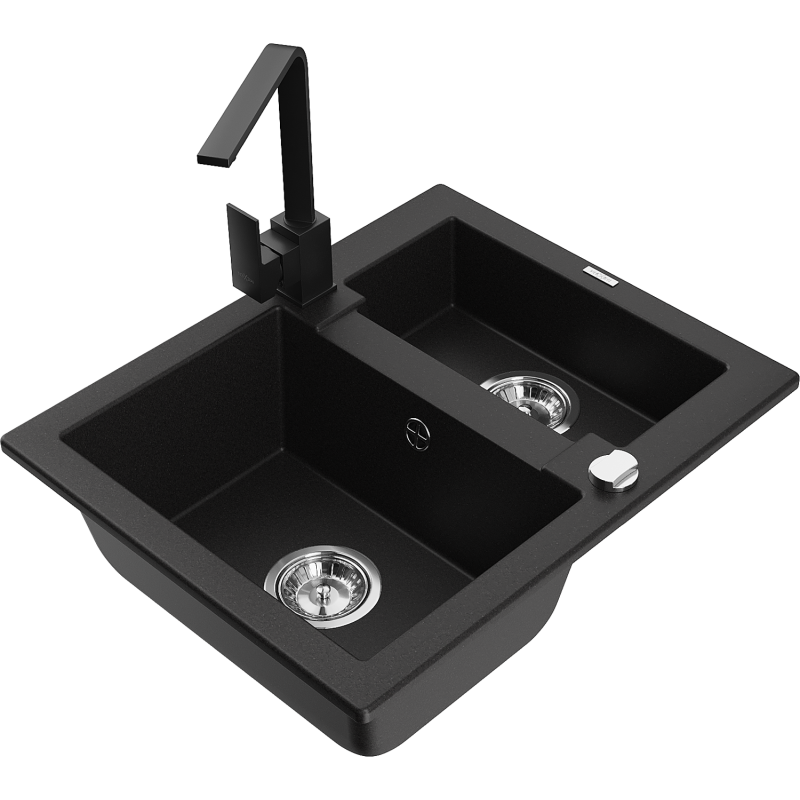 Mexen Carlos granitdiskho 1,5-kammare med köksblandare Rita, svart - 6518-77-670300-70