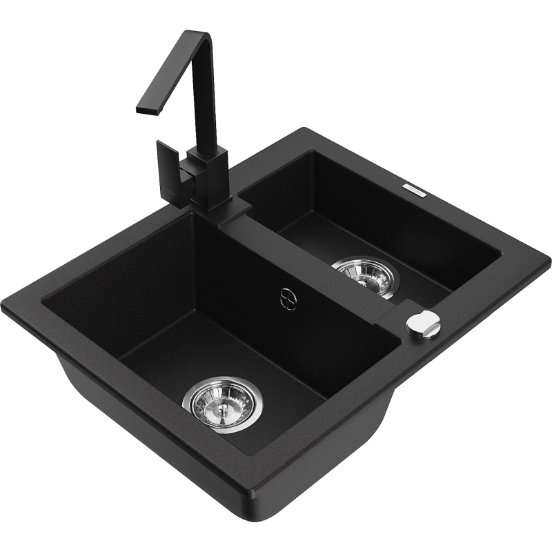 Mexen Carlos lavello in granito a 1,5 vasca con rubinetto da cucina Rita, nero - 6518-77-670300-70