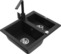 Mexen Carlos granitdiskho 1,5-kammare med köksblandare Rita, svart - 6518-77-670300-70