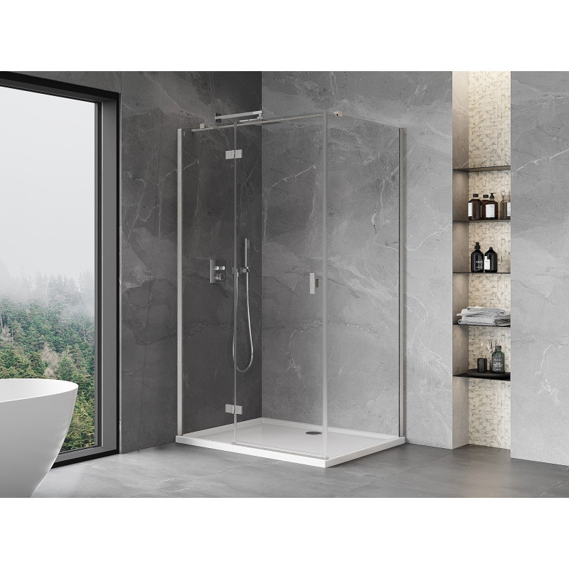 Mexen Mist-H T Duschkabine schwenkbar links 90 x 100 cm, transparent, gebürsteter Nickel - 8A5T-090-100-97-00-L