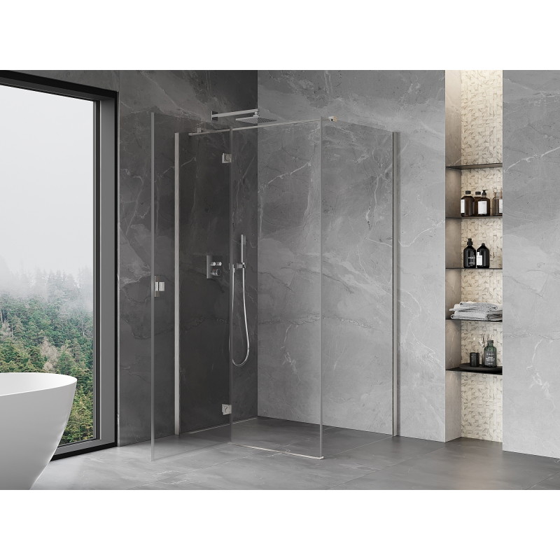 Mexen Mist-H T Duschkabine schwenkbar links 90 x 100 cm, transparent, gebürsteter Nickel - 8A5T-090-100-97-00-L