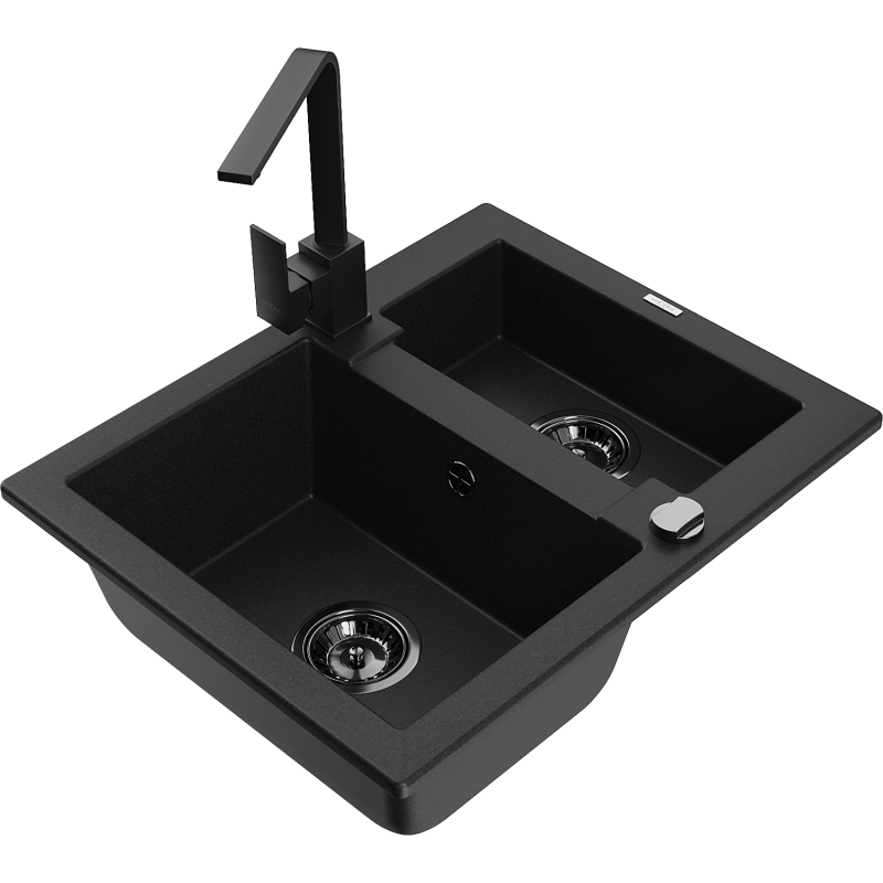 Mexen Carlos évier en granit 1,5 bac avec robinet de cuisine Rita, noir - 6518-77-670300-70-B