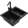 Mexen Carlos granite sink 1.5-bowl with Rita kitchen tap, black - 6518-77-670300-70-B
