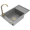 Mexen Elias 1-bowl granite sink with drainer and Telma kitchen faucet, gray - 6511-71-670200-50