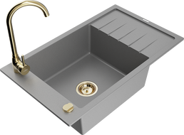 Mexen Elias granite sink 1-bowl with drainer and Telma kitchen tap, grey - 6511-71-670200-50