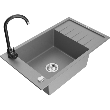Mexen Elias fregadero de granito de 1 cubeta con escurridor y grifo de cocina Telma, gris - 6511-71-670200-70