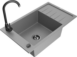 Mexen Elias fregadero de granito de 1 cubeta con escurridor y grifo de cocina Telma, gris - 6511-71-670200-70-B