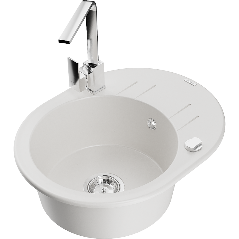 Mexen Kevin fregadero de granito de 1 seno con escurridor y grifo de cocina Rita, blanco - 6517-20-670300-00