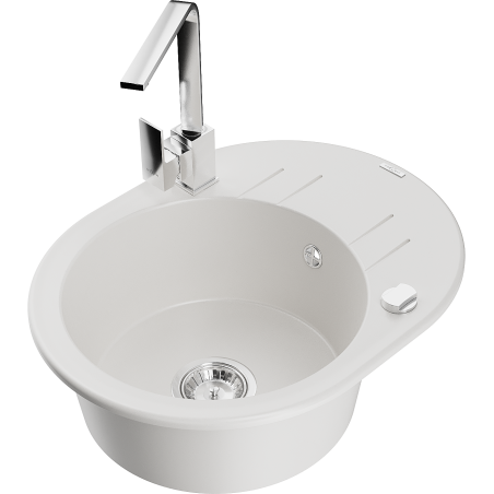 Mexen Kevin évier en granit 1 bac avec égouttoir et mitigeur de cuisine Rita, blanc - 6517-20-670300-00